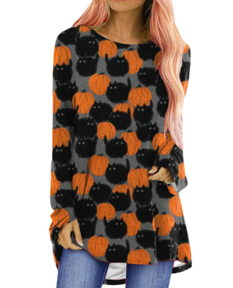 Zacht unisex T-shirt met lange mouwen, ideale herfst- en Halloweenkleding.