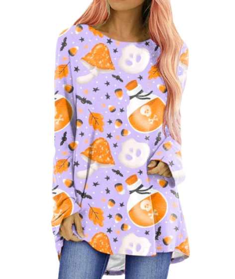 Ruime pasvorm unisex T-shirt, perfect voor Halloween en herfst, met leuke print.