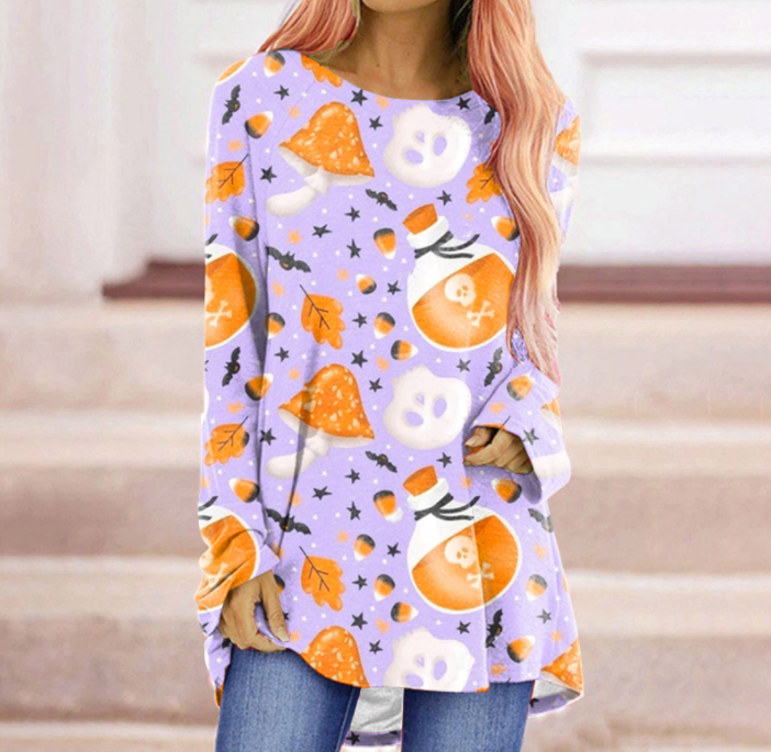 Seizoens T-shirt, unisex en comfortabel, met herfst- en Halloweenprint.