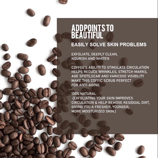 Vrouw gebruikt stimulerende koffie body scrub in bad; een heerlijk wellness moment voor zachte, anti-aging huid.