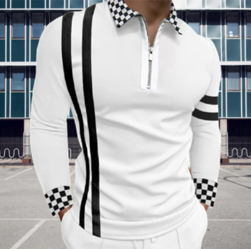 Herenshirt: Casual longsleeve T-shirt met subtiel patchwork. Veelzijdig voor een relaxte, modieuze stijl.