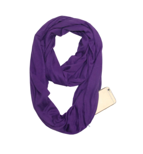 Warme dames infinity sjaal voor herfst en winter, elegant accessoire met slimme opbergzak.