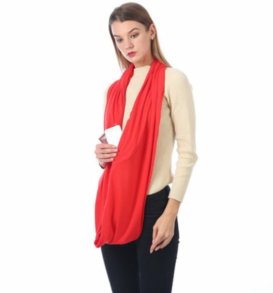 Trendy dames infinity sjaal, een veelzijdig polyester modeaccessoire met ingebouwde opbergzak.
