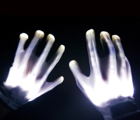 Zwarte kinderhandschoenen met LED verlichting, glow in the dark skelet design voor Halloween kostuums.