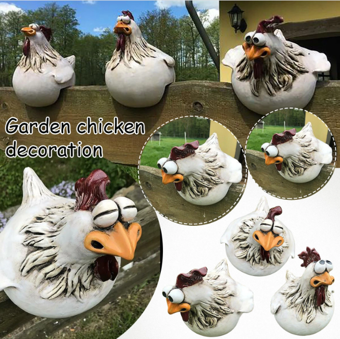 Hars decoratie: een robuust kippenbeeldje voor buiten, als sfeervolle tuinkunst en ornament.