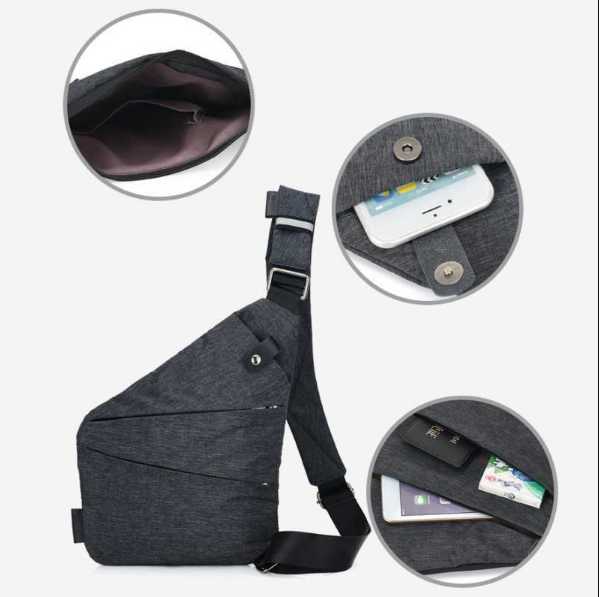 Zwarte heren crossbody tas, compact en waterdicht, geschikt voor reizen en dagelijks gebruik.