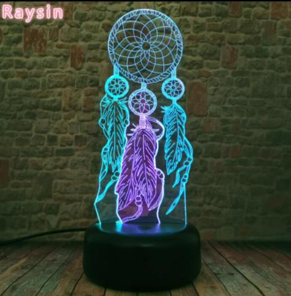 Modern 3D Dream Catcher lampje met aanraakbediening en 7 kleuren. USB LED nachtlampje voor kinderkamer/slaapkamer.
