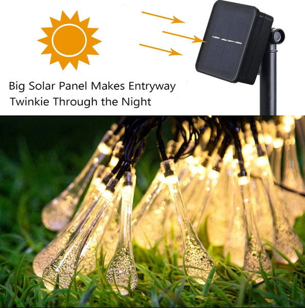 Vrolijke druppel solar lichtketting voor feestverlichting en sfeervolle decoratie van elke buitenruimte.