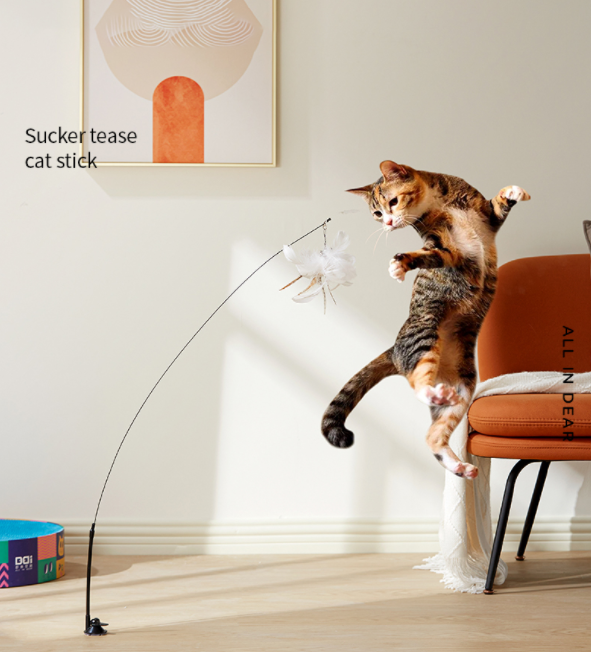Een vrolijke kat speelt actief met dit interactieve kattenspeelgoed, perfect voor mentale en fysieke stimulatie.