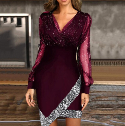 Claret rode feestjurk voor dames, een elegante jurk met comfortabele en flatterende pasvorm.