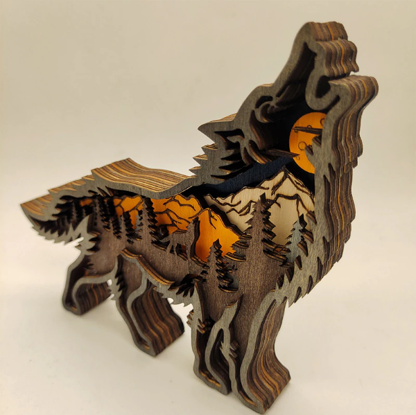 Set van houten dieren wanddecoratie: beer, eland & wolf. Handgemaakt 3D houtsnijwerk voor huisdecoratie.