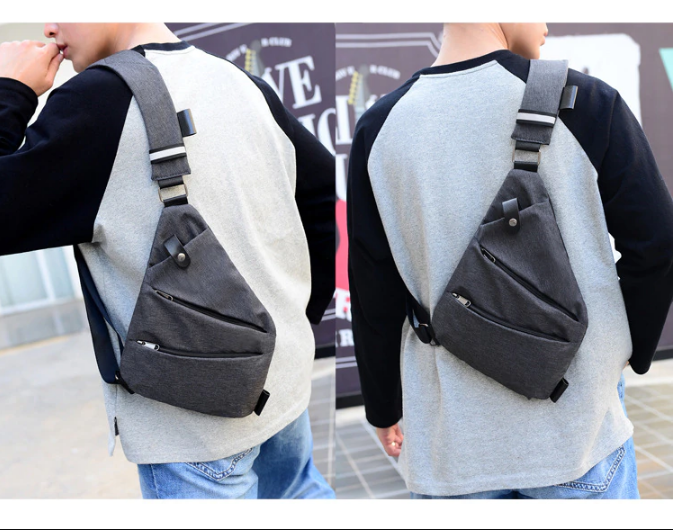 Praktische heren flex tas in grijs, waterdicht en slank, ideaal als crossbody of schoudertas.