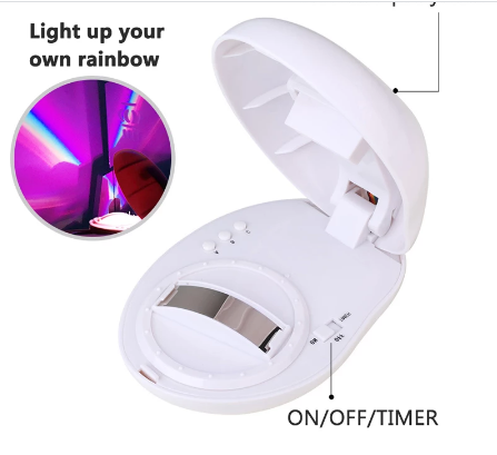 Moderne LED regenbooglamp projecteert kleurrijke bogen; perfecte sfeerverlichting en thuisdecoratie.