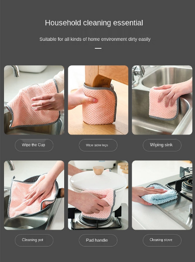 Set van 5 magische theedoeken van koraalvlies voor moeiteloos schoonmaken van de keuken. Super absorberend en pluisvrij.