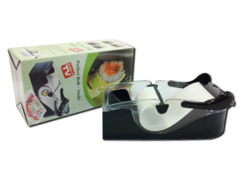 Zwarte sushi maker machine voor het eenvoudig rollen van perfecte sushirollen. Ideaal voor DIY sushi in de keuken.