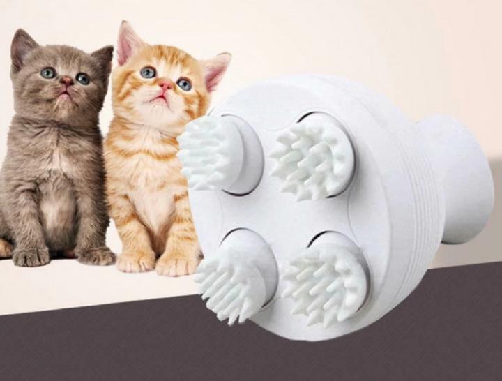 Kattenwelzijn: innovatief elektrisch massage apparaat voor huisdieren, met rustgevende siliconen koppen.
