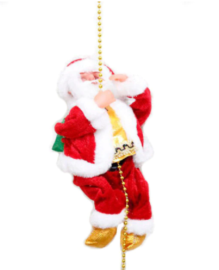 Interactieve klimmende Kerstman met vrolijke kerstmuziek, feestelijke decoratie voor gezellige feestdagen.