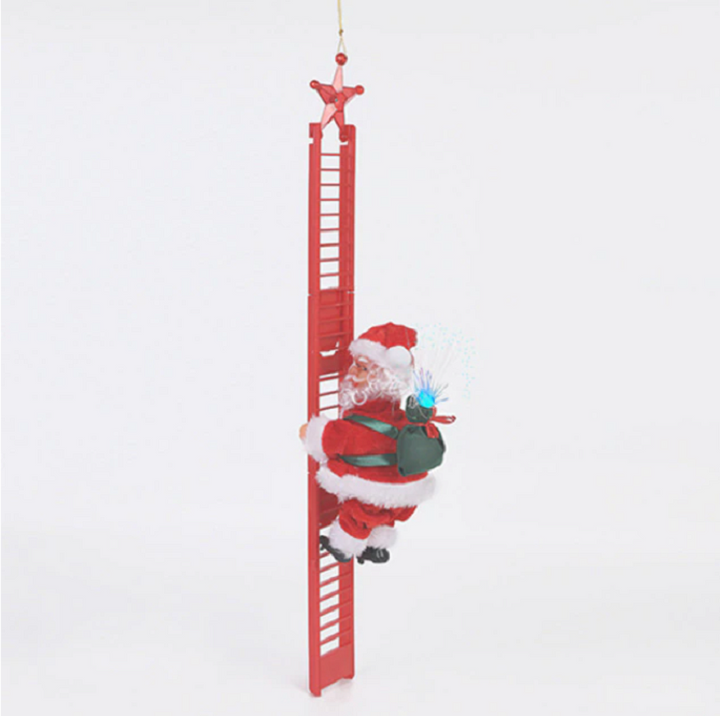 Feestelijke pluche & PVC klimmende Kerstman ornament, bewegend met animatie, ideaal kerstcadeau.