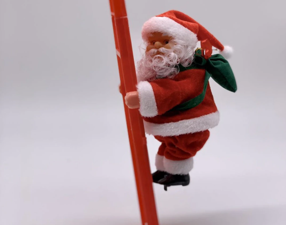 Unieke geanimeerde klimmende Kerstman, brengt sfeer en muziek, leuke kerst decoratie voor kinderen.