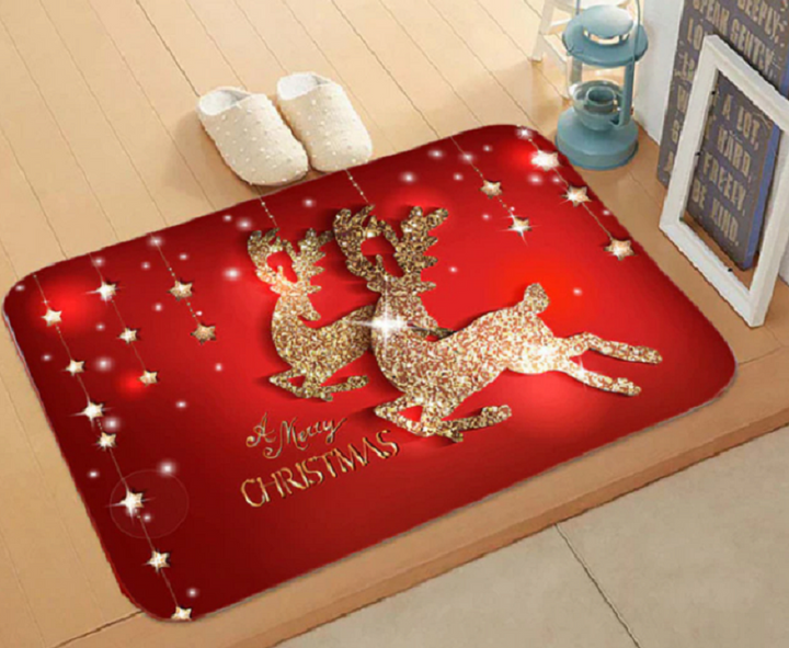 Vrolijke kerst deurmat met rendierprint, ideaal als warm welkom voor bezoekers.