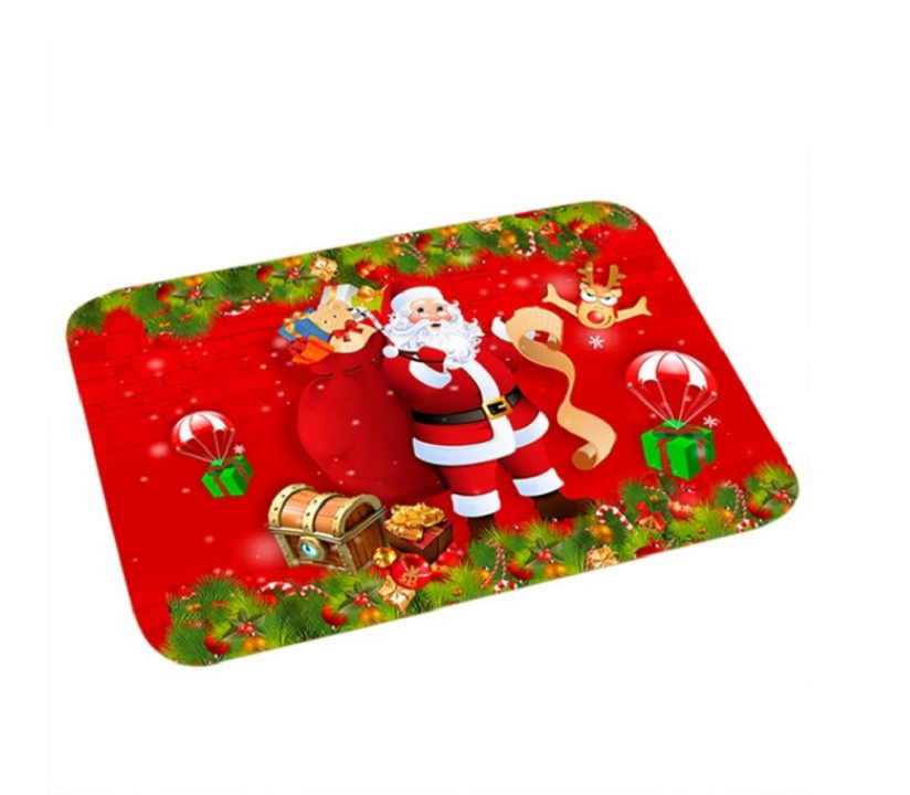 Zachte flanellen welkom mat met kerstdecoratie, creëert direct sfeer in huis.