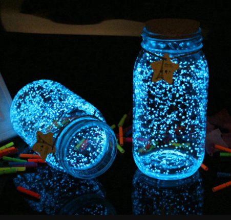 Lichtgevend poeder verwerkt in hars voor een glimmende hanger, perfecte creatieve hobby.