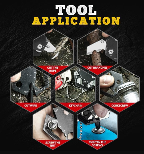 Veelzijdig zeshoekig gereedschap voor outdoor, kamperen en snelle reparaties; een must-have multitool.