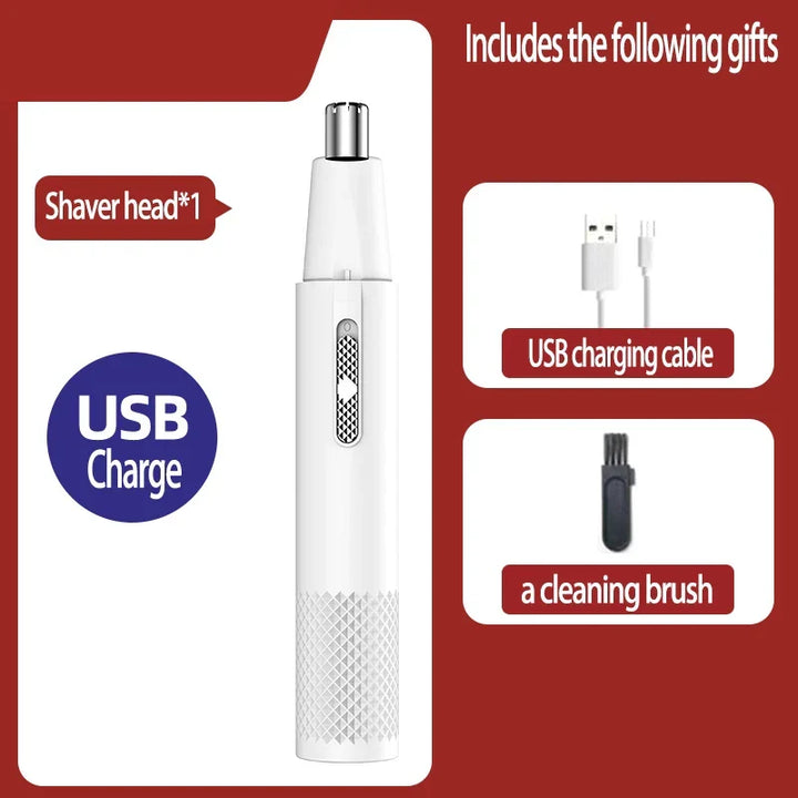Man gebruikt de compacte, USB oplaadbare neushaartrimmer voor snelle en comfortabele persoonlijke verzorging, snoerloos.