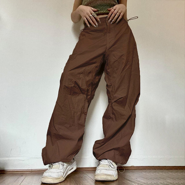 Streetwear damesbroek, cargobroek met wijde pijpen voor een trendy, losse pasvorm.