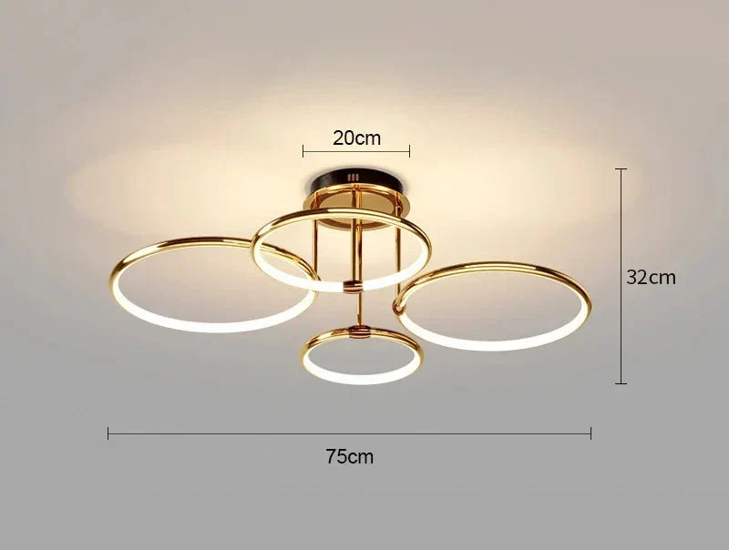 Energiezuinige LED plafondlamp voor eetkamer, met elegante ringen en modern design.