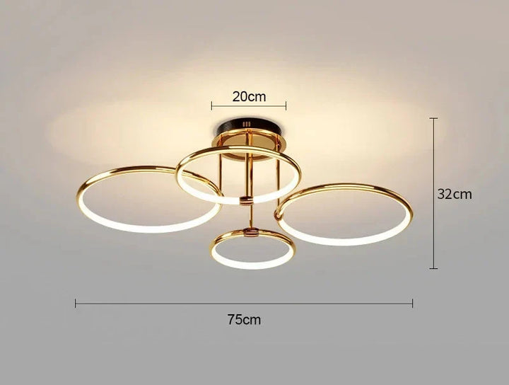 Energiezuinige LED plafondlamp voor eetkamer, met elegante ringen en modern design.