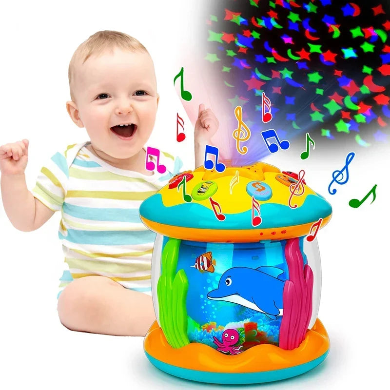 Babyspeelgoed trommel met betoverend lichtspel en rustgevende muziek stimuleert zintuiglijke ontwikkeling van je kindje.