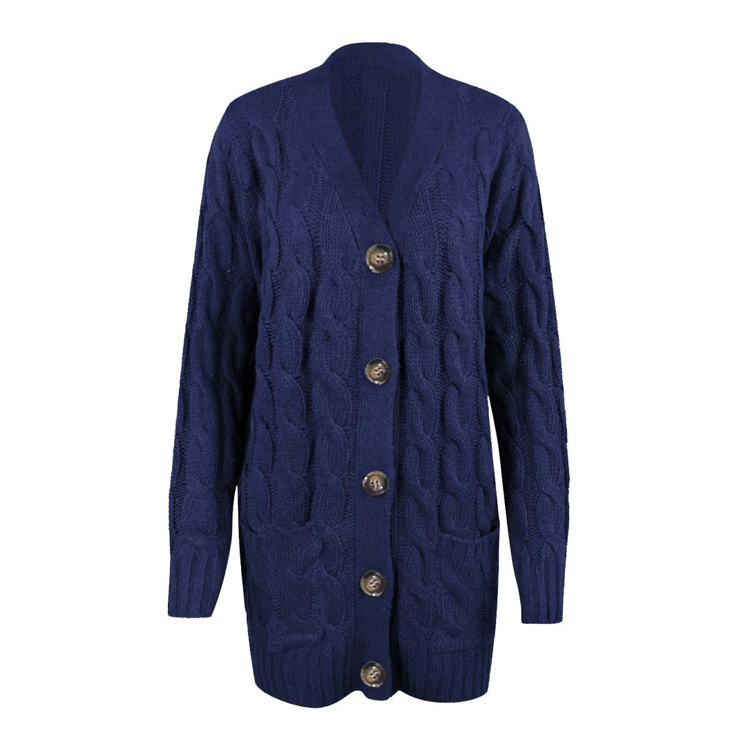 Comfortabel gebreid damesvest met v-hals, gedragen voor een stijlvolle, casual of elegante uitstraling.