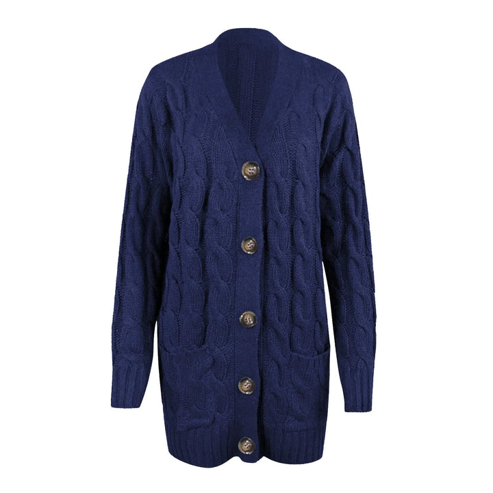 Comfortabel gebreid damesvest met v-hals, gedragen voor een stijlvolle, casual of elegante uitstraling.