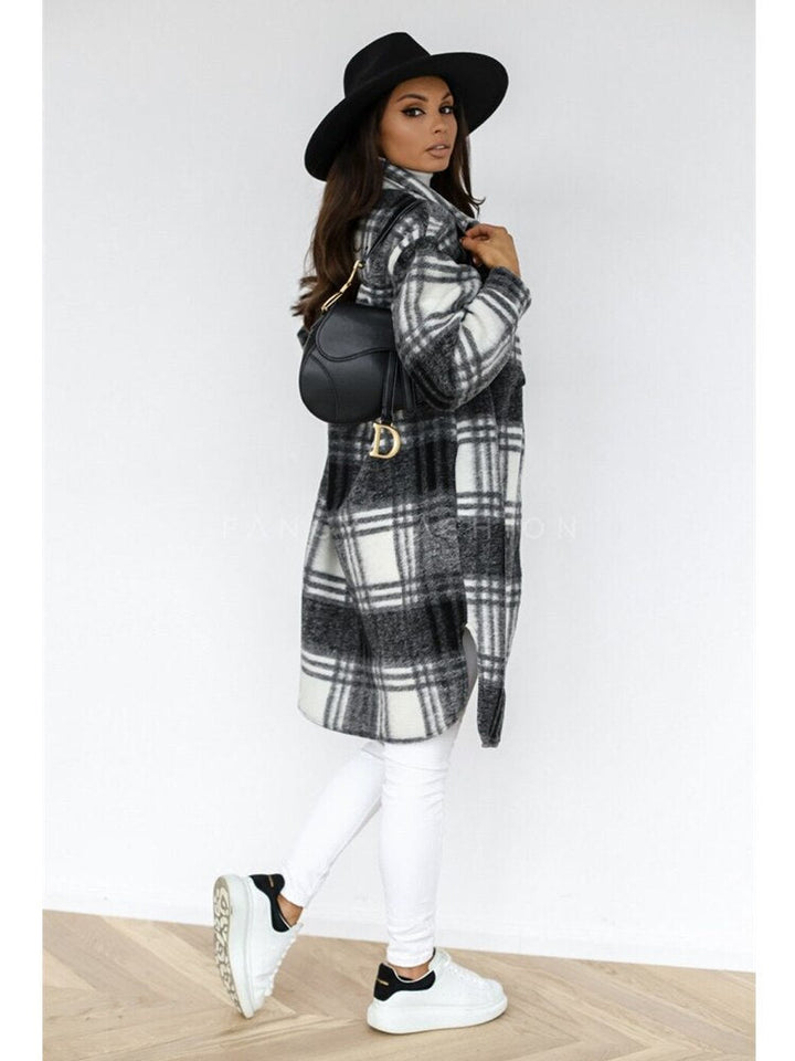 Zachte en warme dames plaid jas, ideaal voor casual gelegenheden en comfort. Modieus design.
