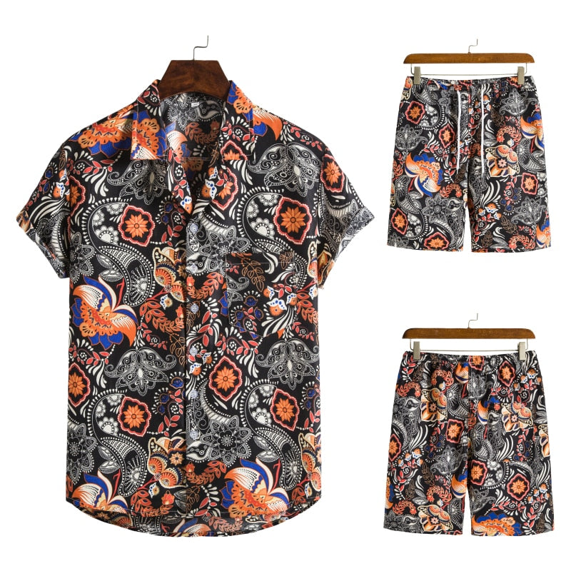 Heren Hawaï shirt en bijpassende korte broek, complete zomerse strandkleding set.