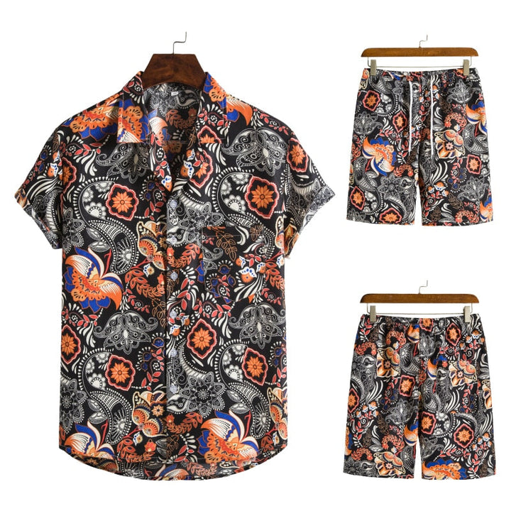 Heren Hawaï shirt en bijpassende korte broek, complete zomerse strandkleding set.