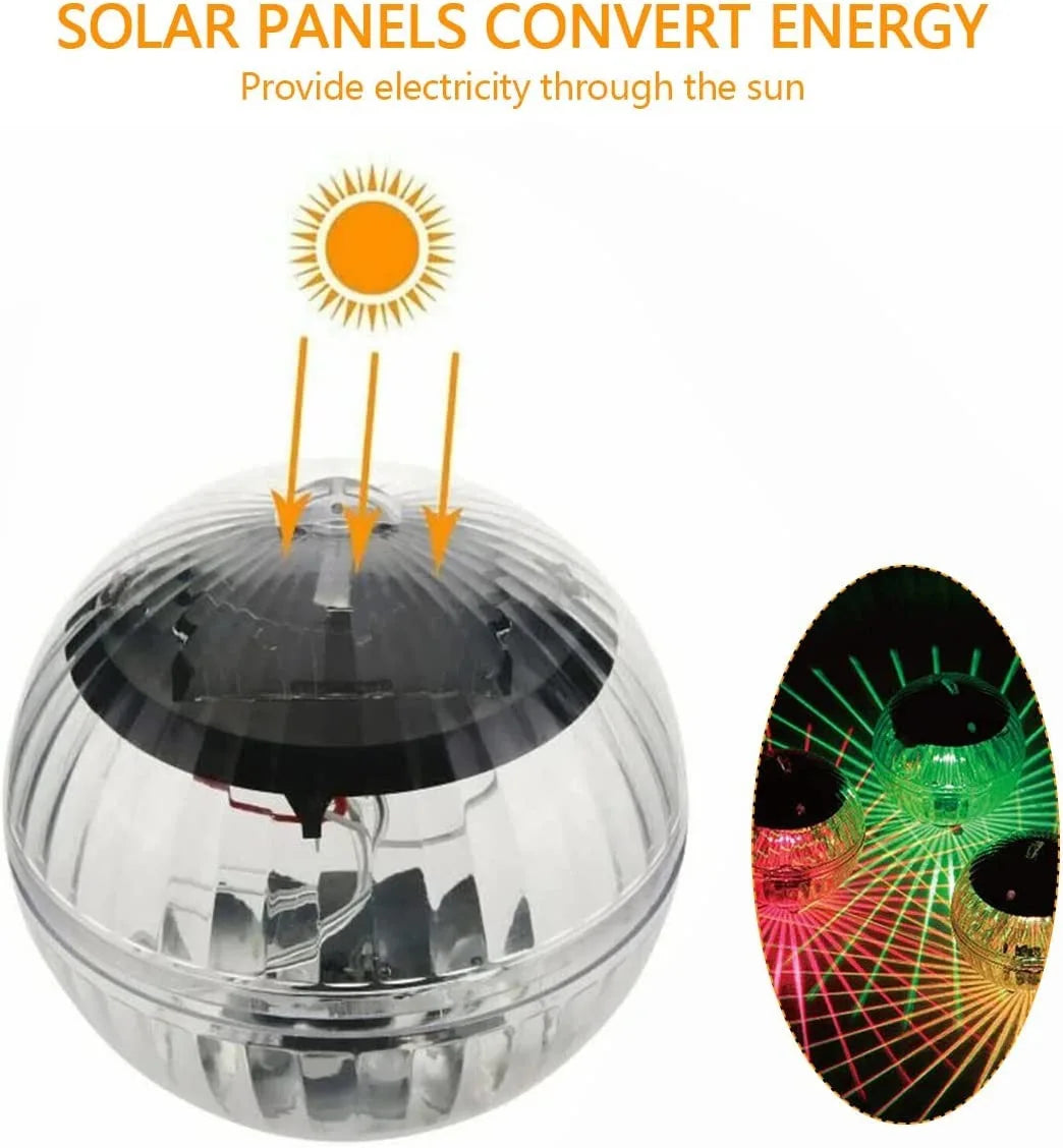 LumiGlobe zonne-energie drijflamp voor zwembad & tuin. RGB LED verlichting met automatische kleurverandering, waterdicht.