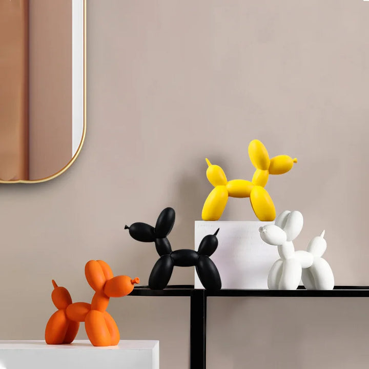 Scandinavisch ballon hond beeldje van hars, moderne woondecoratie voor tafel of kast.