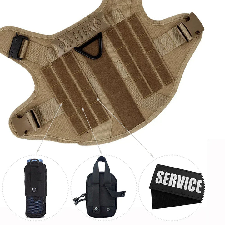 Robuust tactisch hondentuig, perfect voor K9 training en dagelijks wandelen. Verstelbaar en van sterk nylon.