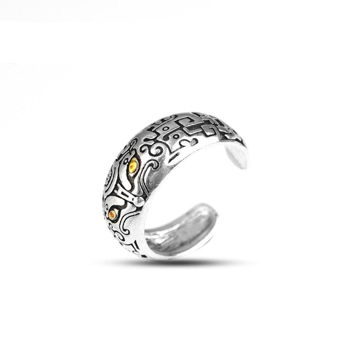 Gedetailleerde metalen Feng Shui ring, belichaamt voorspoed en welvaart. Uniek unisex statement stuk.