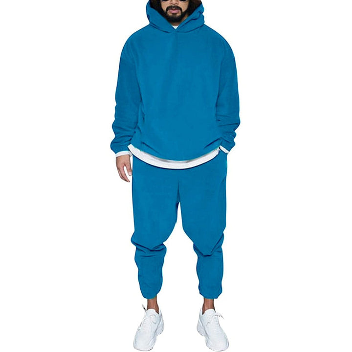 Casual blauwe heren jogger set, zachte sportswear voor dagelijks comfort.