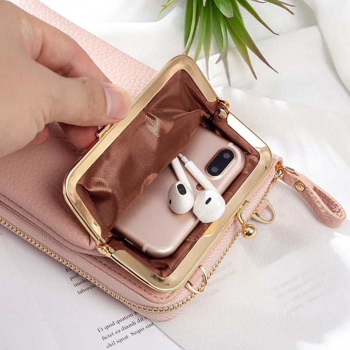 Elegante PU leren telefoontas voor dames, draagbaar als verstelbare schoudertas. Stijlvol accessoire.