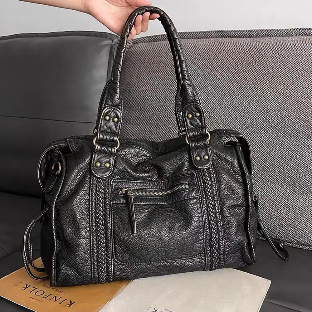 Klassieke zwarte handtas voor dames, elegante schoudertas in retro stijl, ideaal als werktas en dagelijkse tas.