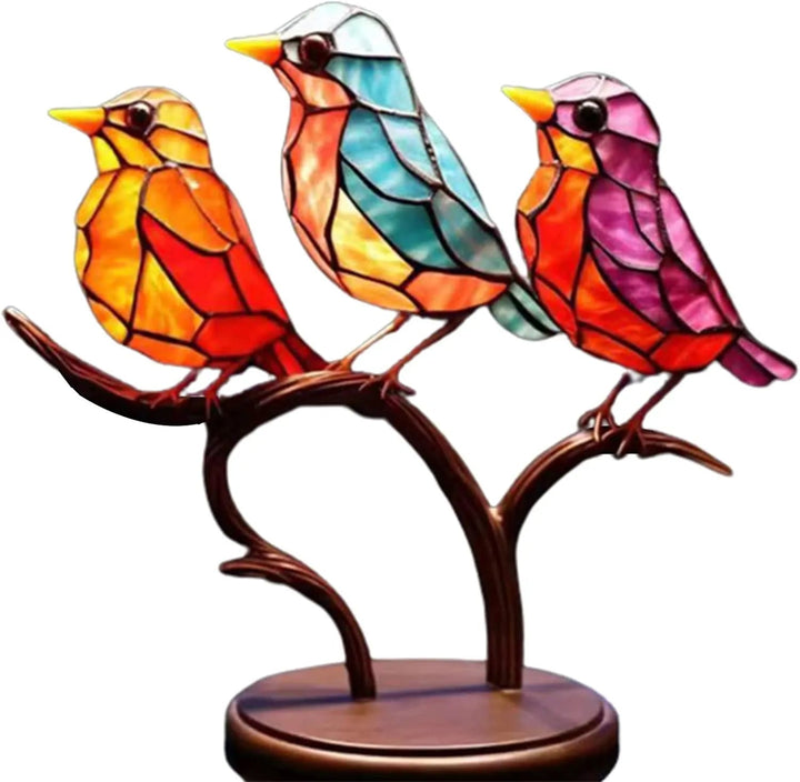Modern decoratief beeld van gekleurde vogels op tak. Stijlvolle toevoeging aan je interieur.