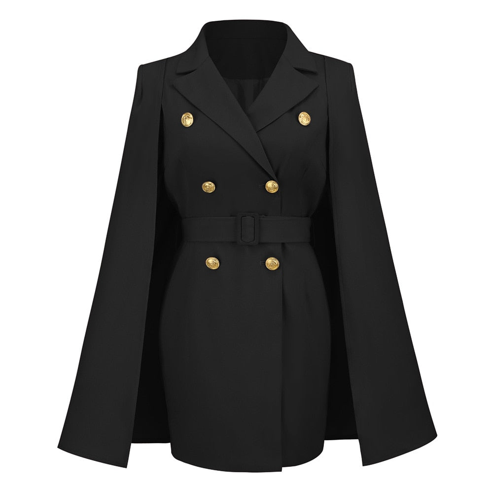 Getailleerde FayenneDames blazer jurk met kaap, modieus en comfortabel voor een verfijnde look.