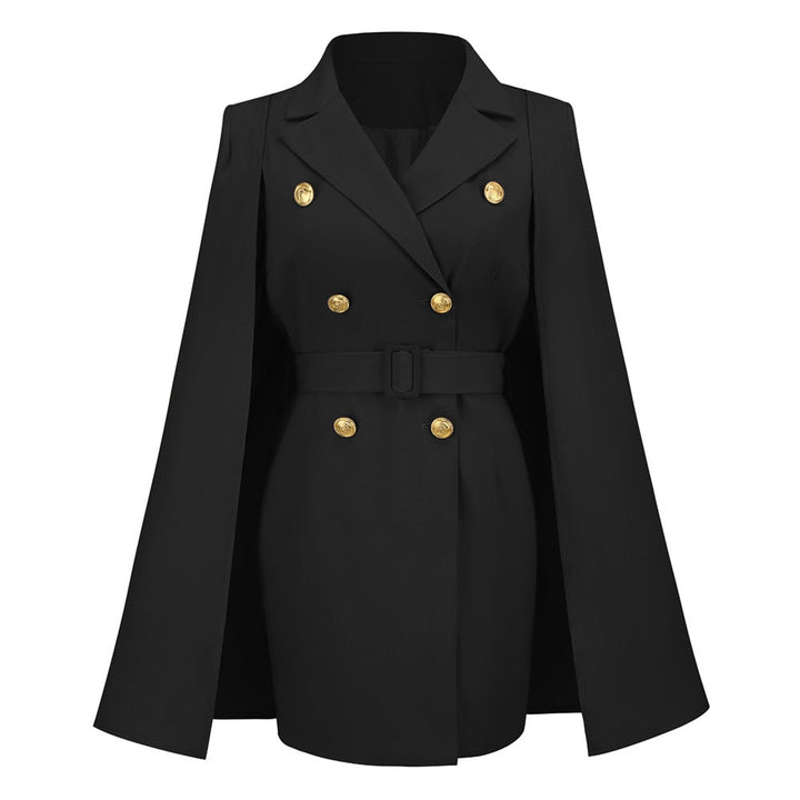 Getailleerde FayenneDames blazer jurk met kaap, modieus en comfortabel voor een verfijnde look.