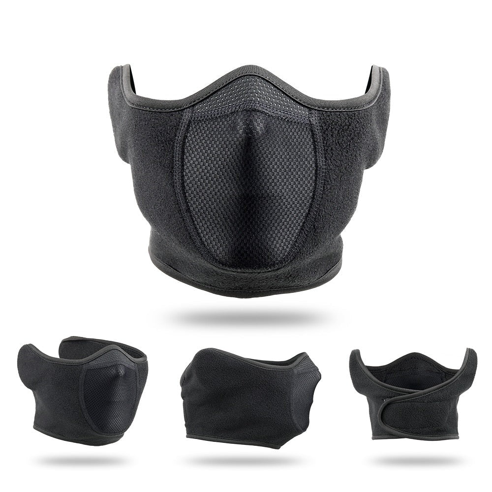 Detail van een zachte, thermische gezichts- en halswarmer. Essentieel unisex winteraccessoire voor outdoor gebruik.