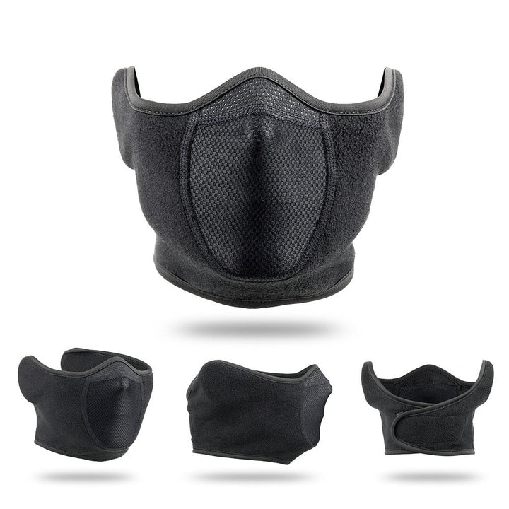 Detail van een zachte, thermische gezichts- en halswarmer. Essentieel unisex winteraccessoire voor outdoor gebruik.
