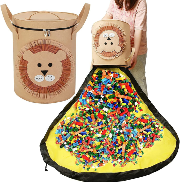 Veelzijdig 2-in-1 speelkleed en opbergmand van zacht vilt voor kinderspeelgoed. Ideaal voor opruimen.